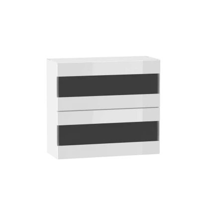 ADAMA Glasküchenschrank - Breite 80 cm, Weiß Hochglanz / Weiß