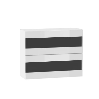 ADAMA Glasküchenschrank - Breite 90 cm, Weiß Hochglanz / Weiß