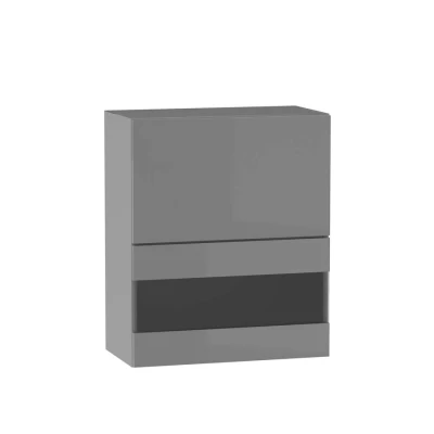 Glasoberschrank ADAMA - Breite 60 cm, Hochglanzgrau/Grau