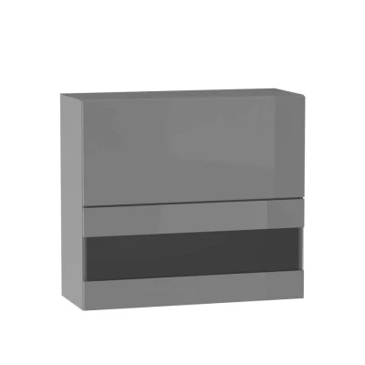 Glasoberschrank ADAMA - Breite 80 cm, Hochglanzgrau/Grau