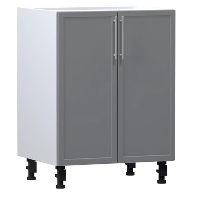 Unterer zweitüriger Schrank ARACY - Breite 60 cm, grau / weiß, Beine 10 cm