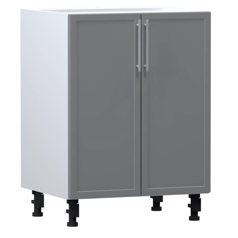 Unterer zweitüriger Schrank ARACY - Breite 60 cm, grau / weiß, Beine 10 cm