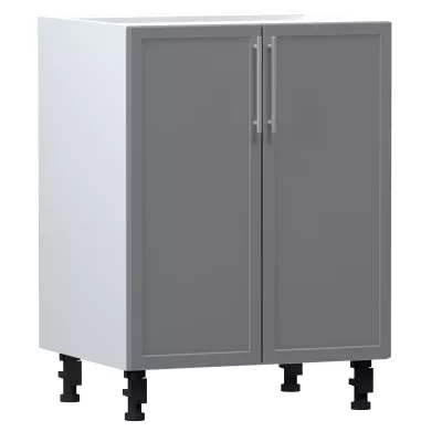 Unterer zweitüriger Schrank ARACY - Breite 60 cm, grau / weiß, Beine 10 cm