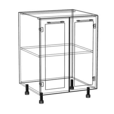 Unterer zweitüriger Schrank ARACY - Breite 60 cm, grau / weiß, Beine 10 cm