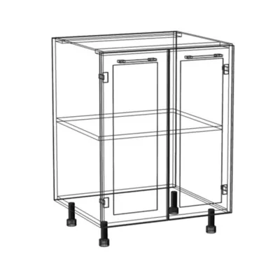Unterer zweitüriger Schrank ARACY - Breite 60 cm, grau / weiß, Beine 15 cm