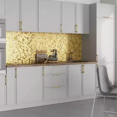 Zweitüriger Schrank mit Regal ARACY - Breite 90 cm, weiß, Beine 10 cm