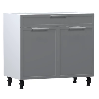 Kombinierter Unterschrank ARACY - Breite 90 cm, grau/weiß, Beine 10 cm
