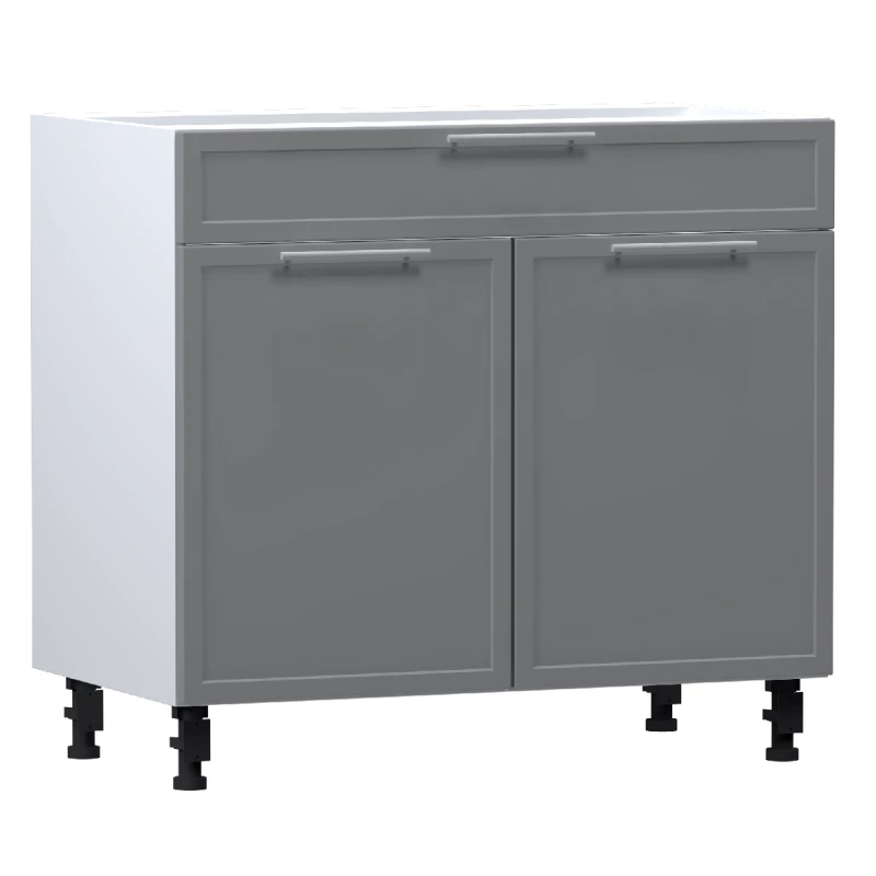 Kombinierter Unterschrank ARACY - Breite 90 cm, grau/weiß, Beine 15 cm
