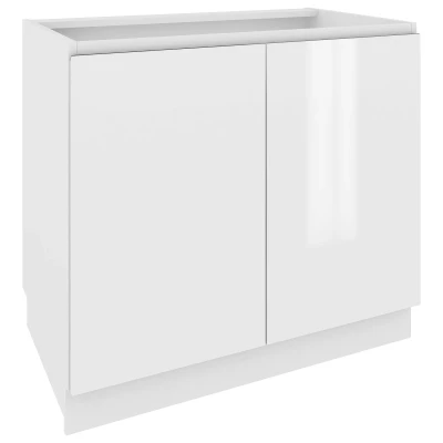 Zweitüriger Schrank mit Regal IRENA - Breite 90 cm, weiß glänzend / weiß, Beine 15 cm