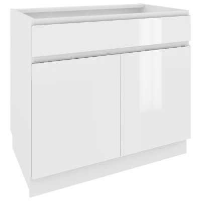 Kombi-Unterschrank IRENA - Breite 90 cm, weiß glänzend, Beine 15 cm