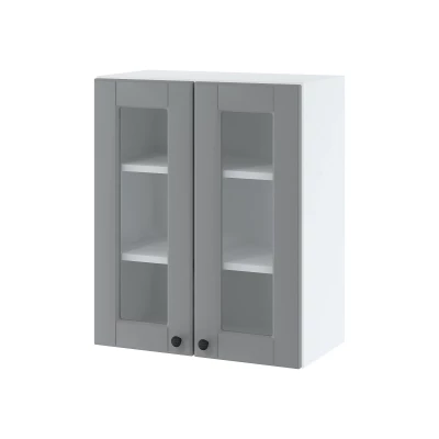Zweitüriger Glasschrank LESJA - Breite 60 cm, grau/weiß