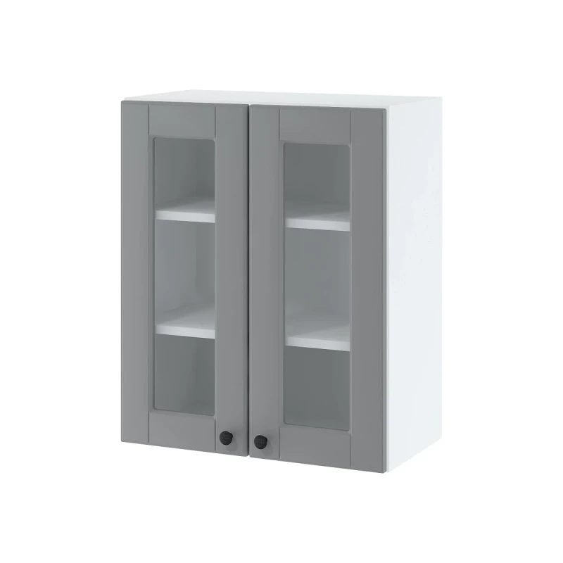 Zweitüriger Glasschrank LESJA - Breite 60 cm, grau/weiß