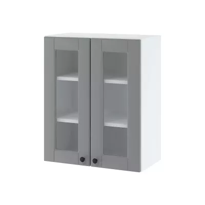 Zweitüriger Glasschrank LESJA - Breite 60 cm, grau/weiß