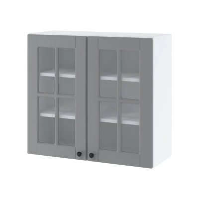 Zweitüriger Glasschrank LESJA – Breite 80 cm, grau/weiß