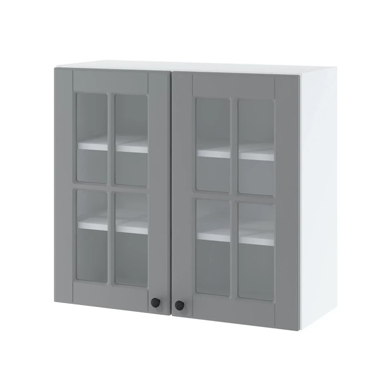 Zweitüriger Glasschrank LESJA – Breite 80 cm, grau/weiß