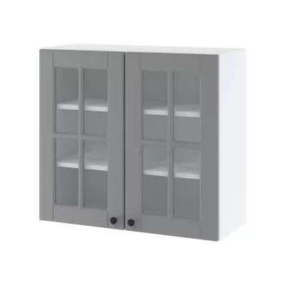 Zweitüriger Glasschrank LESJA – Breite 80 cm, grau/weiß