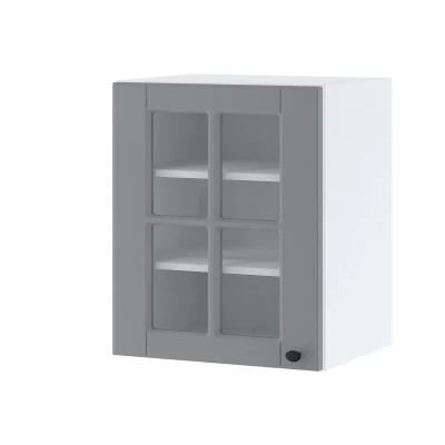 Eintürige Vitrine LESJA - Breite 60 cm, grau/weiß