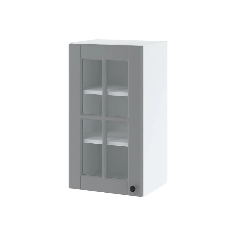 Eintürige Vitrine LESJA - Breite 40 cm, grau/weiß