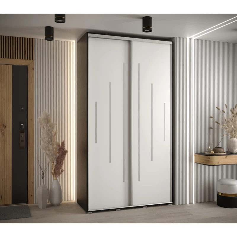 Kleiderschrank ASIRI 12 - 140/60 cm, schwarz/weiß/silber