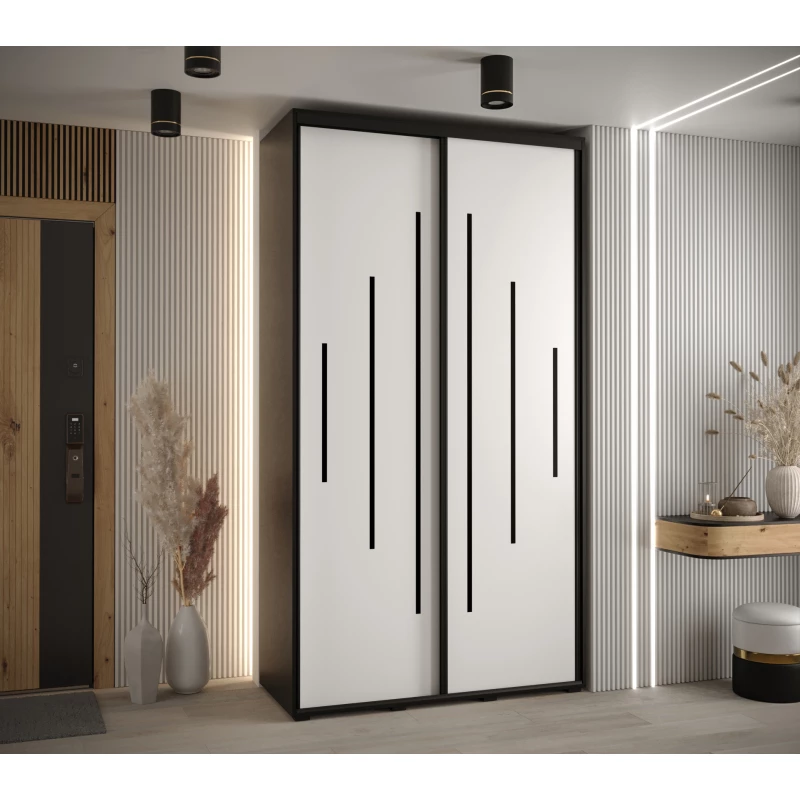 Kleiderschrank ASIRI 12 - 140/60 cm, schwarz / weiß / schwarz