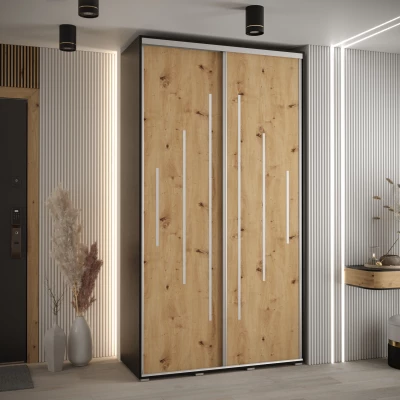 Kleiderschrank ASIRI 12 - 140/60 cm, Schwarz / Artisan-Eiche / Silber