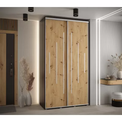 Kleiderschrank ASIRI 12 - 140/60 cm, Schwarz / Artisan-Eiche / Silber