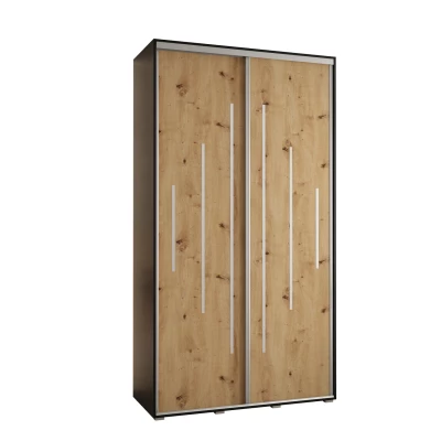 Kleiderschrank ASIRI 12 - 140/60 cm, Schwarz / Artisan-Eiche / Silber