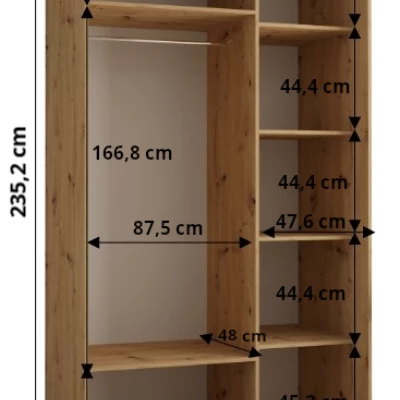 Kleiderschrank ASIRI 12 - 140/60 cm, Schwarz / Artisan-Eiche / Silber
