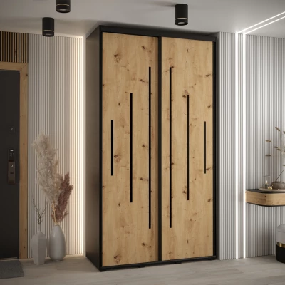 Kleiderschrank ASIRI 12 - 140/60 cm, schwarz / Eiche handwerklich / schwarz