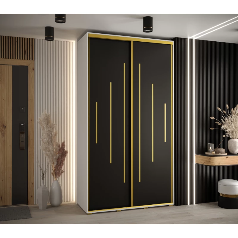 Kleiderschrank ASIRI 12 - 140/60 cm, weiß/schwarz/gold