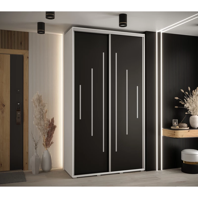 Kleiderschrank ASIRI 12 - 140/60 cm, weiß/schwarz/silber