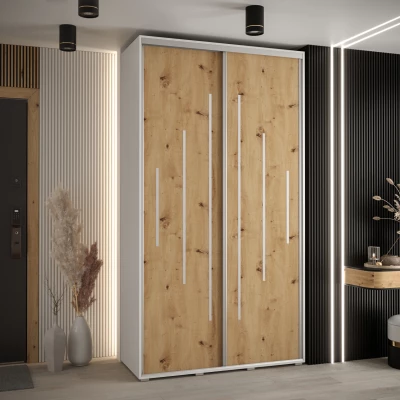 Kleiderschrank ASIRI 12 - 140/60 cm, Weiß / Artisan-Eiche / Silber
