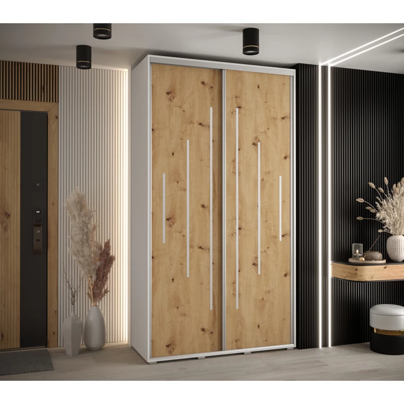 Kleiderschrank ASIRI 12 - 140/60 cm, Weiß / Artisan-Eiche / Silber