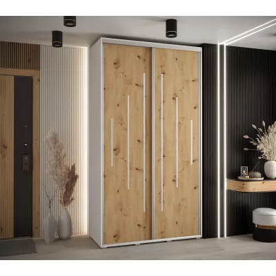 Kleiderschrank ASIRI 12 - 140/60 cm, Weiß / Artisan-Eiche / Silber