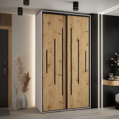 Kleiderschrank ASIRI 12 - 140/60 cm, weiß / Eiche handwerklich / schwarz