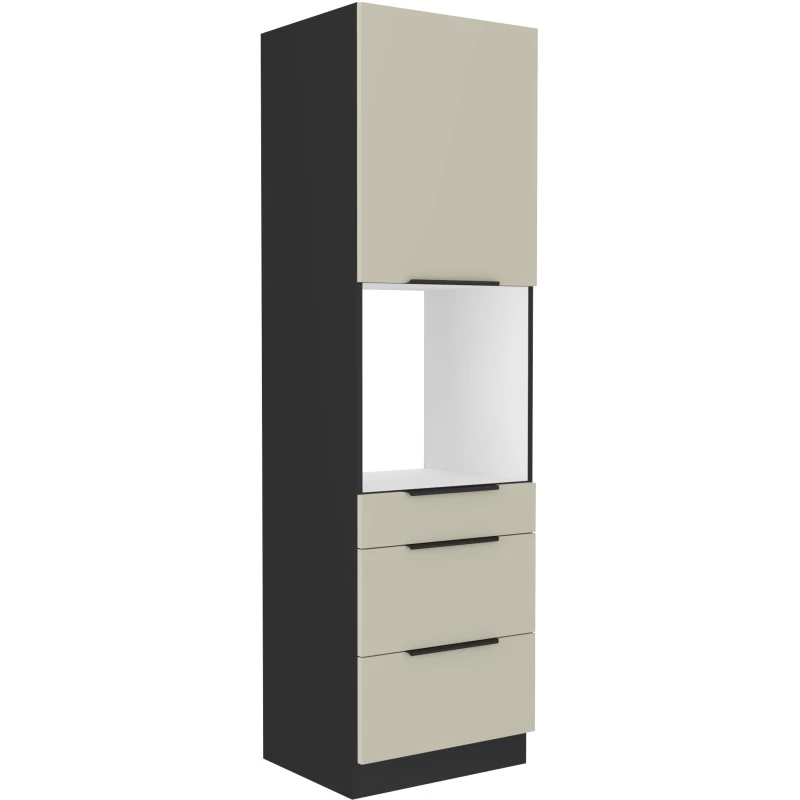 Einbau-Backofenschrank mit Schubladen AGAFIJA – Breite 60 cm, Kaschmir/Schwarz