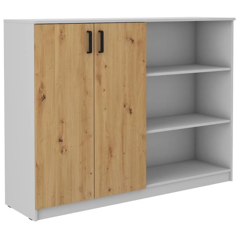 Hochschrank mit Regal MABAKA – grau/Artisan-Eiche