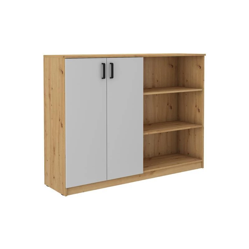 Hochschrank mit Regal MABAKA – Artisan Eiche/Grau