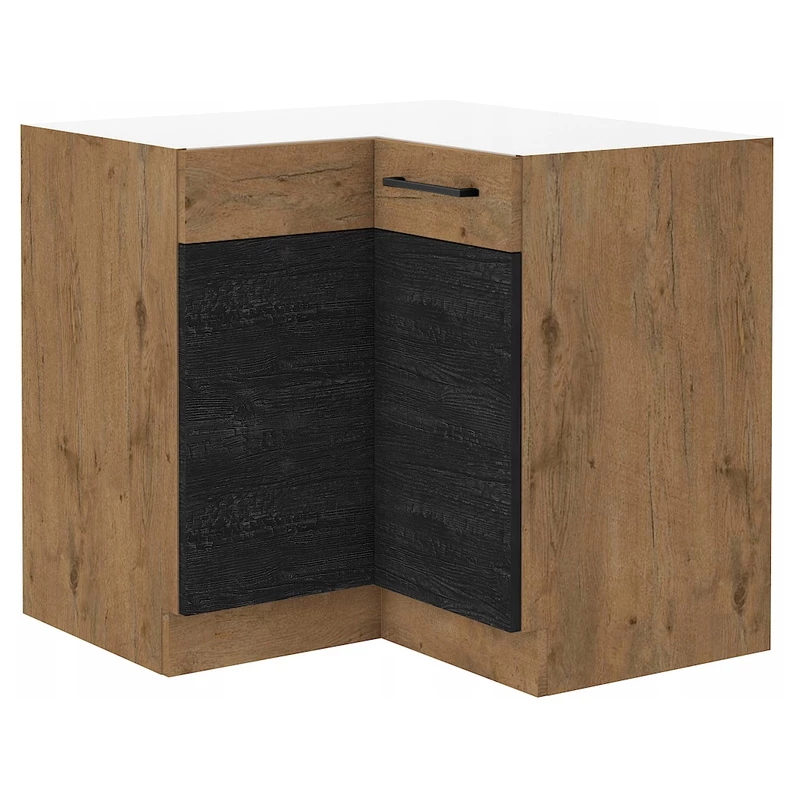 Unterer Eckschrank VANYA - 90x90 cm, dunkles Holz / Lancelot-Eiche