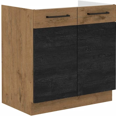 VANYA Waschbeckenunterschrank - Breite 80 cm, dunkles Holz / Lancelot-Eiche