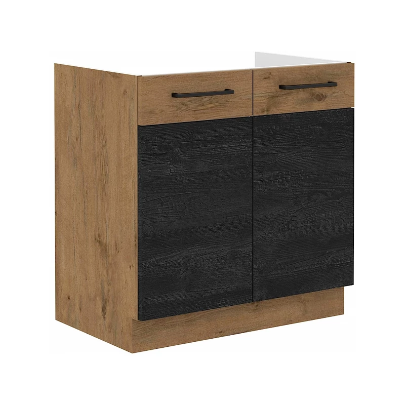 VANYA Waschbeckenunterschrank - Breite 80 cm, dunkles Holz / Lancelot-Eiche