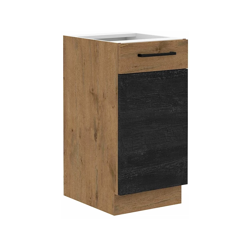 Unterer Einzeltürschrank VANYA - Breite 40 cm, dunkles Holz / Lancelot-Eiche