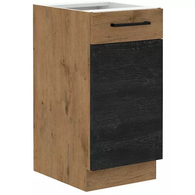 Unterer Einzeltürschrank VANYA - Breite 40 cm, dunkles Holz / Lancelot-Eiche