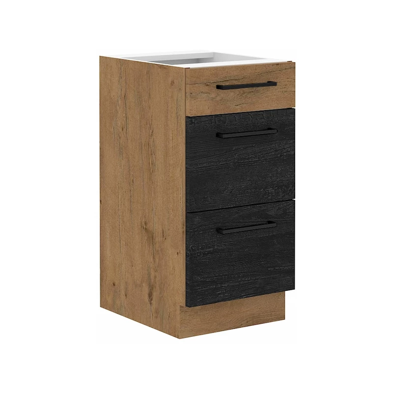 Küchenschrank mit Schubladen VANYA - Breite 40 cm, dunkles Holz / Lancelot-Eiche