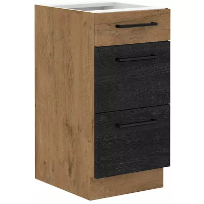 Küchenschrank mit Schubladen VANYA - Breite 40 cm, dunkles Holz / Lancelot-Eiche
