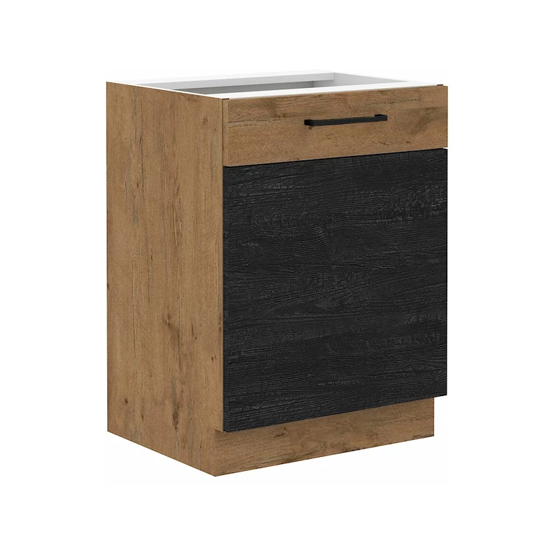 Unterer Einzeltürschrank VANYA - Breite 60 cm, dunkles Holz / Lancelot-Eiche