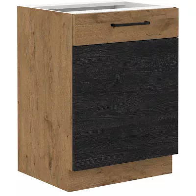 Unterer Einzeltürschrank VANYA - Breite 60 cm, dunkles Holz / Lancelot-Eiche