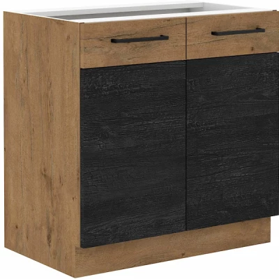 Unterer zweitüriger Schrank VANYA - Breite 80 cm, dunkles Holz / Lancelot-Eiche