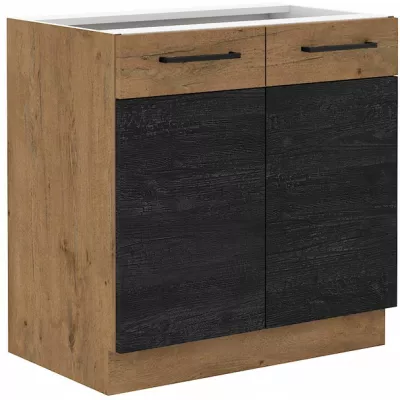 Unterer zweitüriger Schrank VANYA - Breite 80 cm, dunkles Holz / Lancelot-Eiche