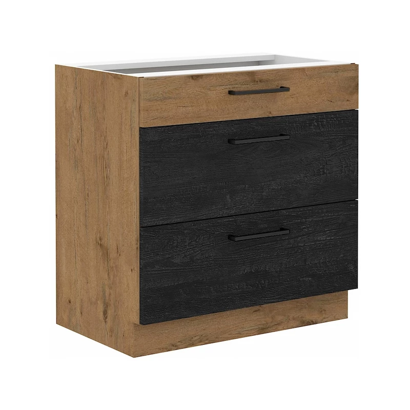 Unterer Schubladenschrank VANYA - Breite 80 cm, dunkles Holz / Lancelot-Eiche